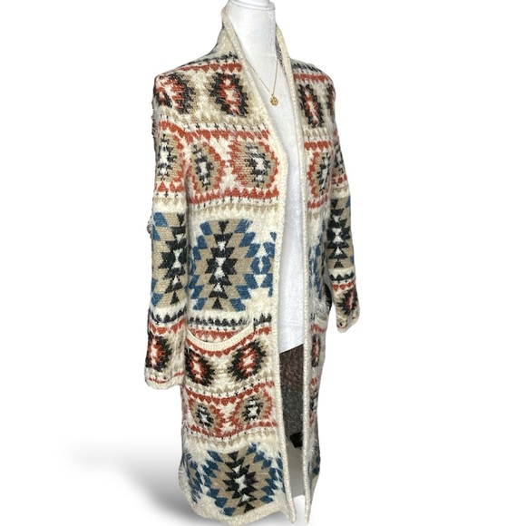 Shyanne Fuzzy Eyelash Boho Southwest Western Cowgirl Cardigan Sweater Duster XS - Picture 2 of 13